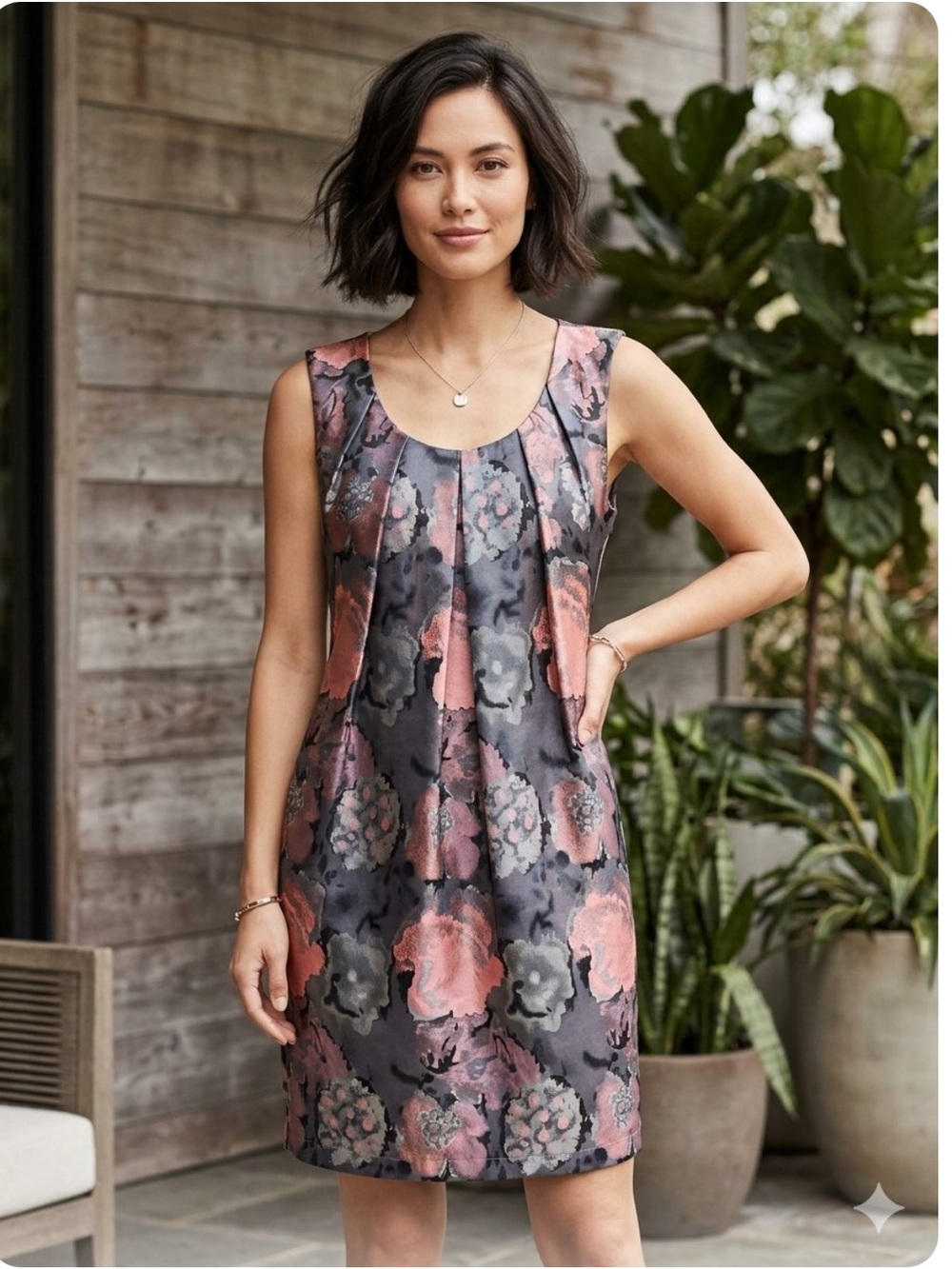 Ya Fatima Sleeveless Floral Jacquard Mini Dress in Purple and Pink